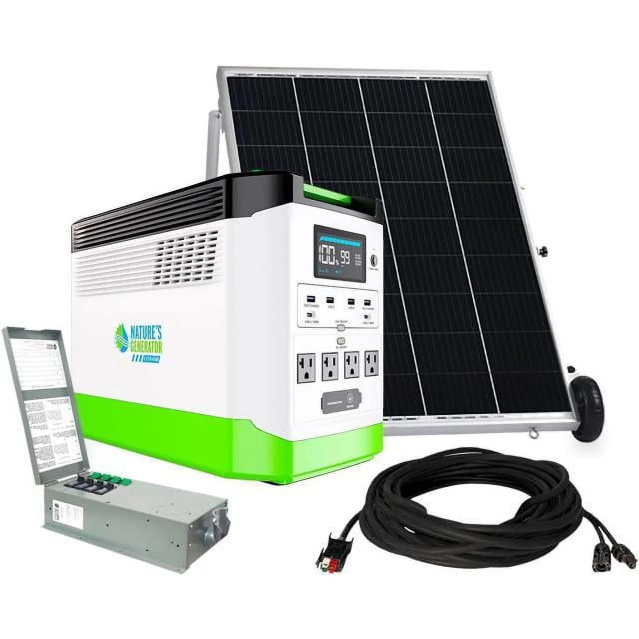 Nature'S Generator Lithium 1800 Gold PE:1800W Solar & Wind Powered Nature'S Generator Lithium+100W Solar Panel with 50Ft Cable+4-Circuit Transfer Switch