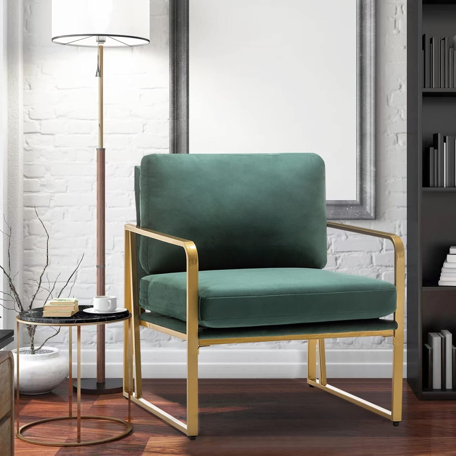 Modern Accent Chair Living Room Chair Armchair Upholstered Chairs Leisure Chairs with Metal Frame Legs for Home, Bedroom, Reading, Green