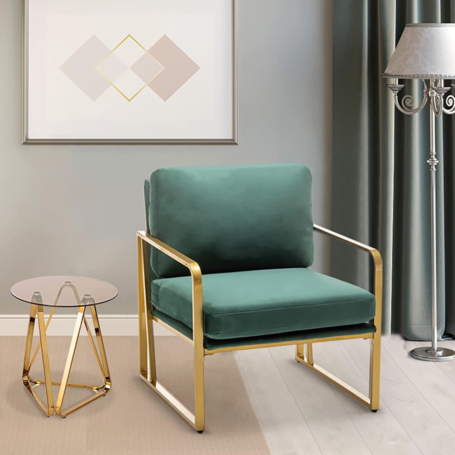 Modern Accent Chair Living Room Chair Armchair Upholstered Chairs Leisure Chairs with Metal Frame Legs for Home, Bedroom, Reading, Green