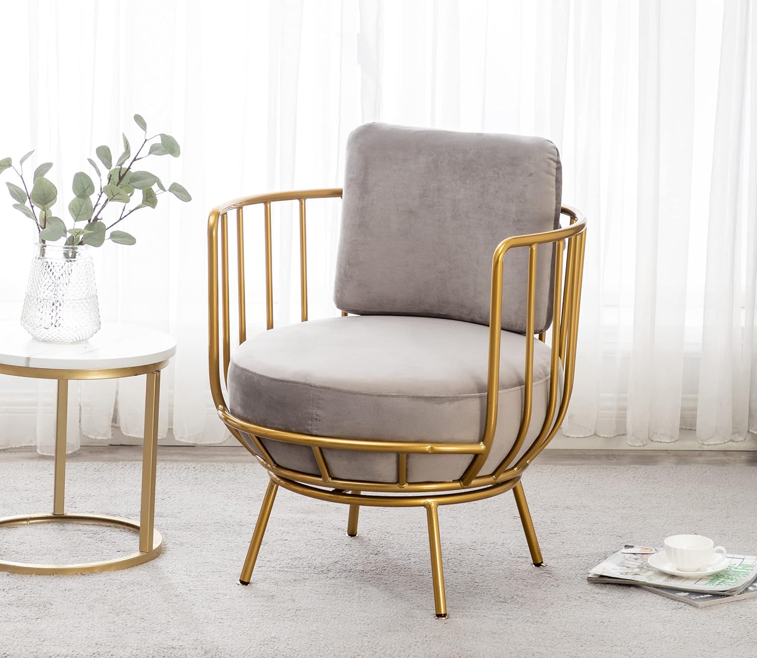 Accent Chair Swivel Barrel Chair round Armchair with Metal Frame Legs for Living Room Bedroom