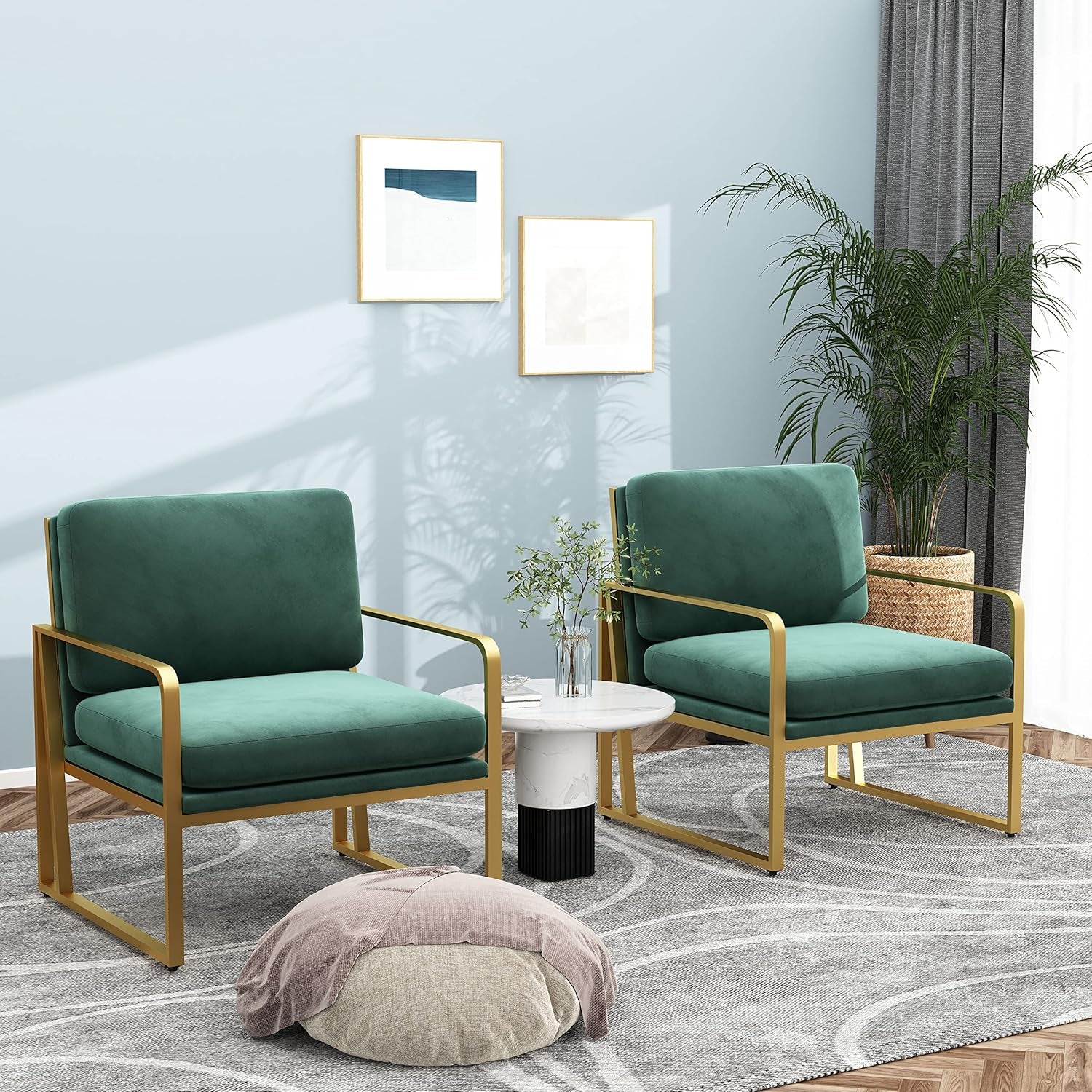 Modern Accent Chair Living Room Chair Armchair Upholstered Chairs Leisure Chairs with Metal Frame Legs for Home, Bedroom, Reading, Green