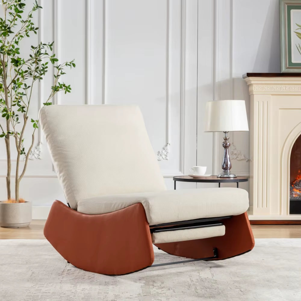 Modern Rocking Chair Recliner, Comfy Rocker Nursery Chair with Footrest, Accent Reading Chair, Upholstered Lounge Chair