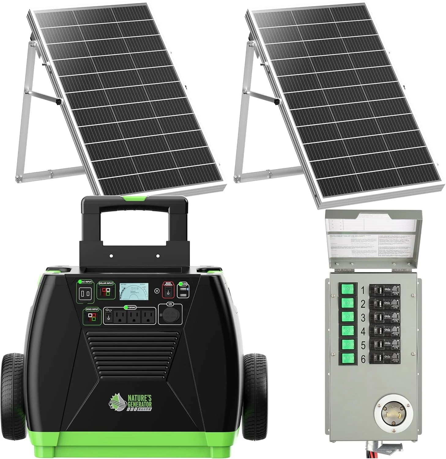 Elite Gold - PE System:3600W Solar & Wind Powered Pure Sine Wave Off-Grid Elite+2Pcs 100W Solar Panel+ Power Transfer Kit Elite