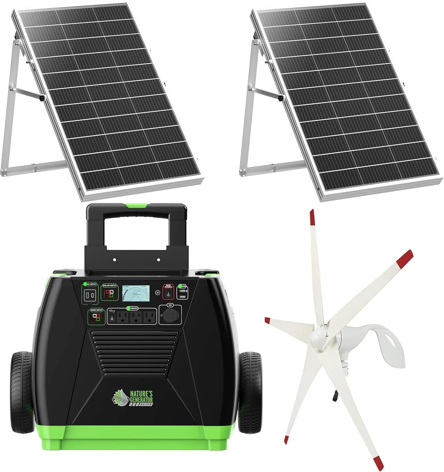 Elite Gold - WE System:3600W Solar & Wind Powered Pure Sine Wave Off-Grid Elite+2Pcs 100W Solar Panel+Wind Turbine