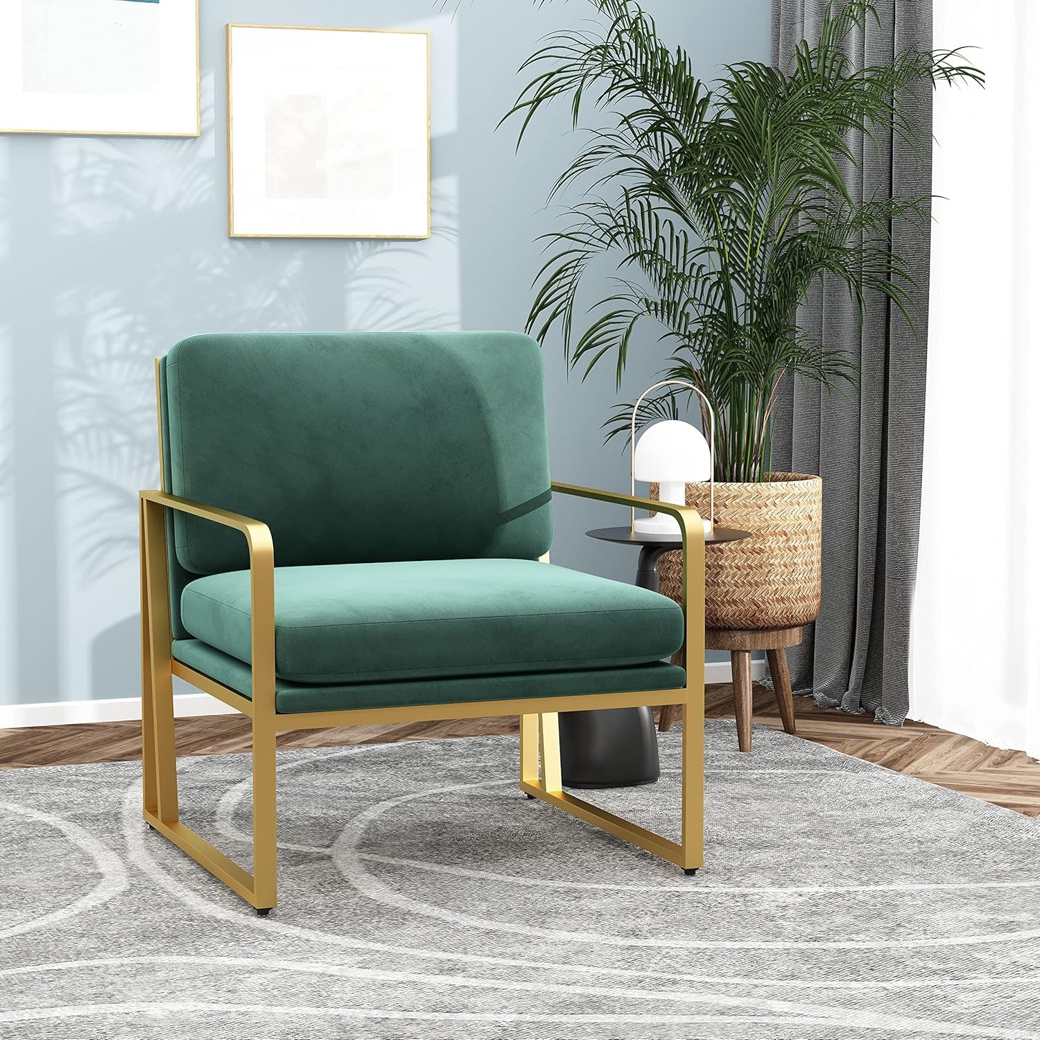 Modern Accent Chair Living Room Chair Armchair Upholstered Chairs Leisure Chairs with Metal Frame Legs for Home, Bedroom, Reading, Green