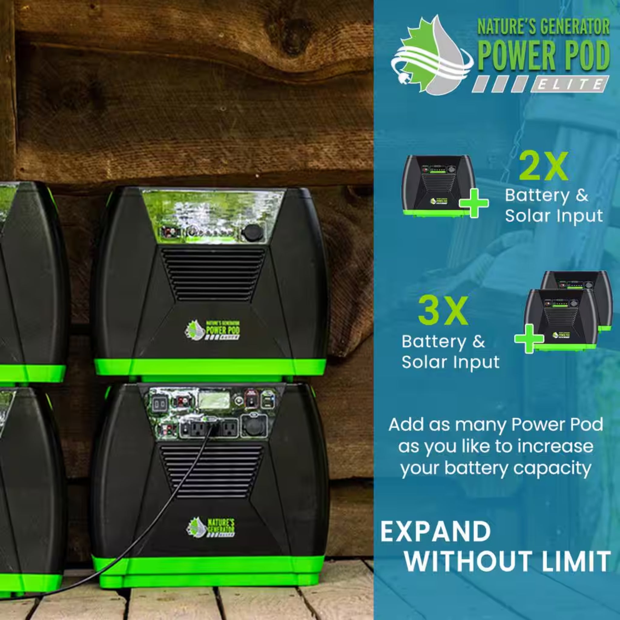 ELITE 3600-Watt/5760W Peak Push Button Start Solar Powered Portable Generator with Four 100W Solar Panels and Power Pod