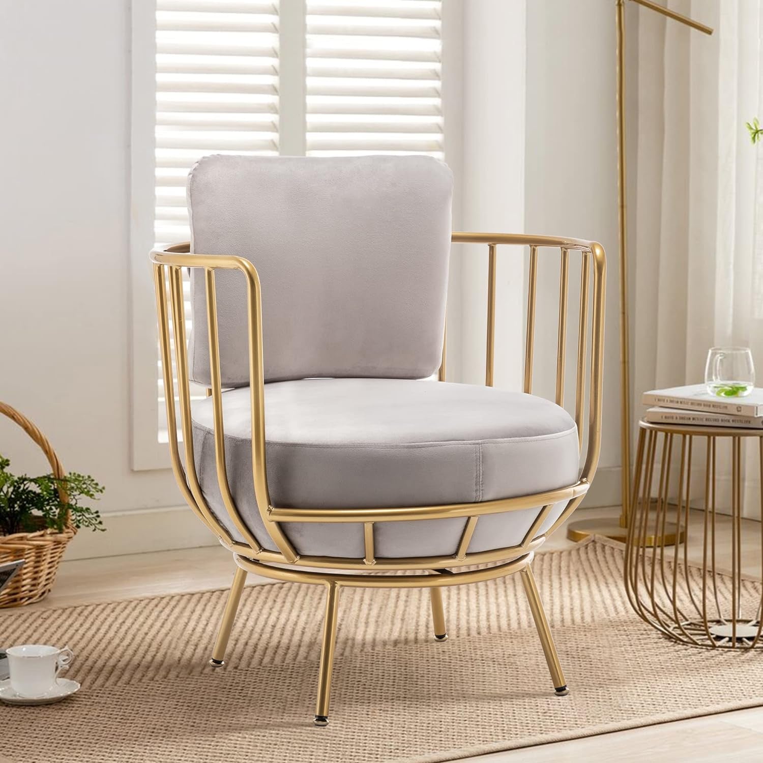 Accent Chair Swivel Barrel Chair round Armchair with Metal Frame Legs for Living Room Bedroom