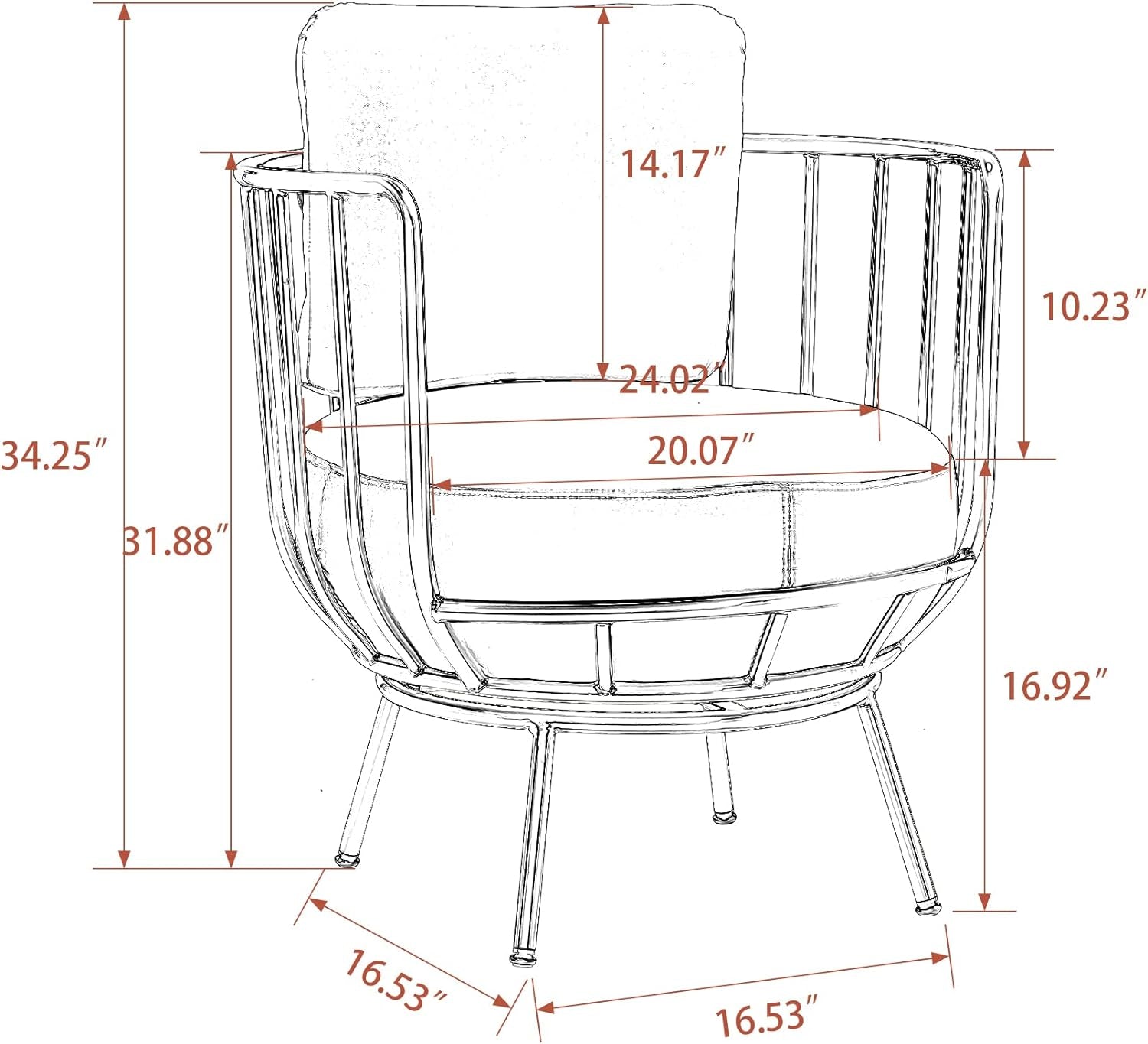 Accent Chair Swivel Barrel Chair round Armchair with Metal Frame Legs for Living Room Bedroom