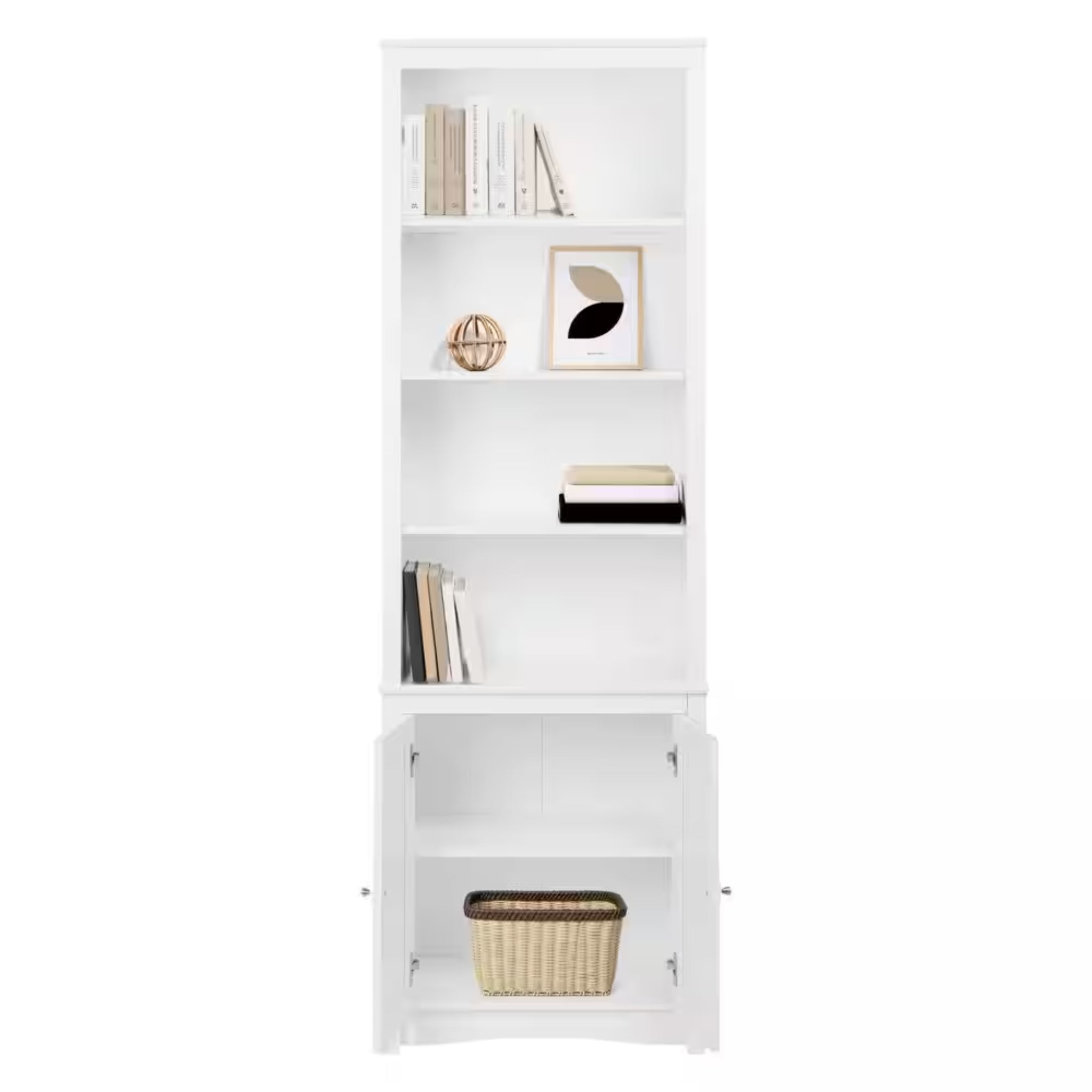Sonoma 80 In. Tall White Engineered Wood 6-Shelf Bookcase, Standard Book Shelf W/ 2-Shaker Doors and Adjustable Shelves