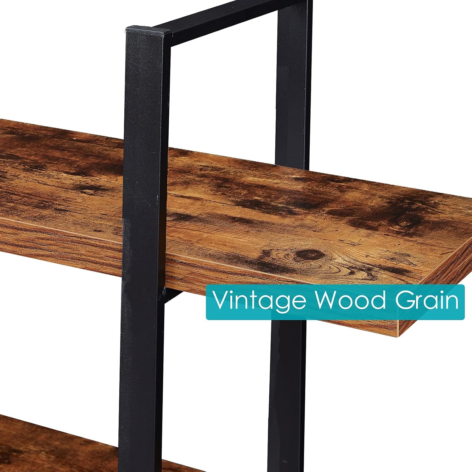 5-Tier Bookshelf, Industrial Bookcase with Metal Frame, Modern Rustic Shelving Unit for Home Office, Wood Grain - Vintage Brown