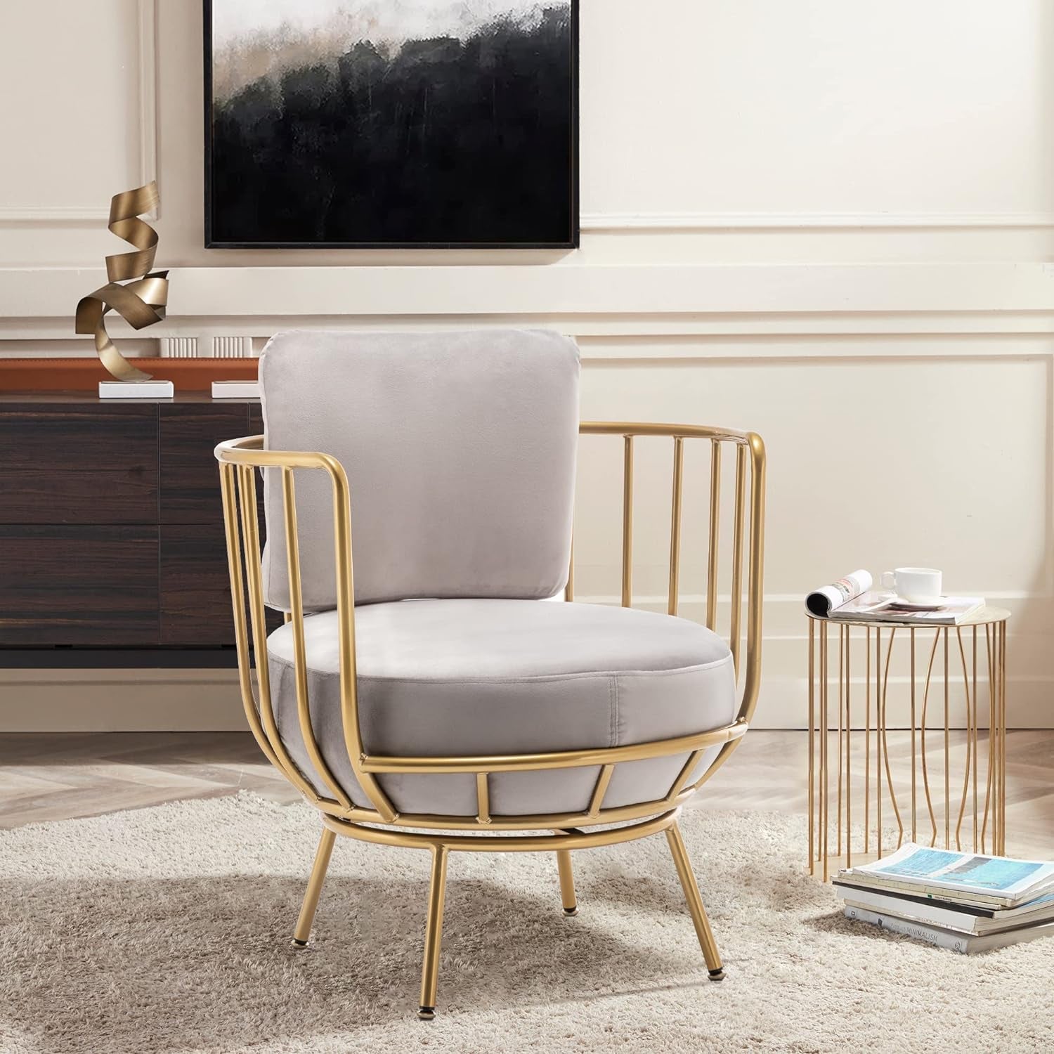 Accent Chair Swivel Barrel Chair round Armchair with Metal Frame Legs for Living Room Bedroom