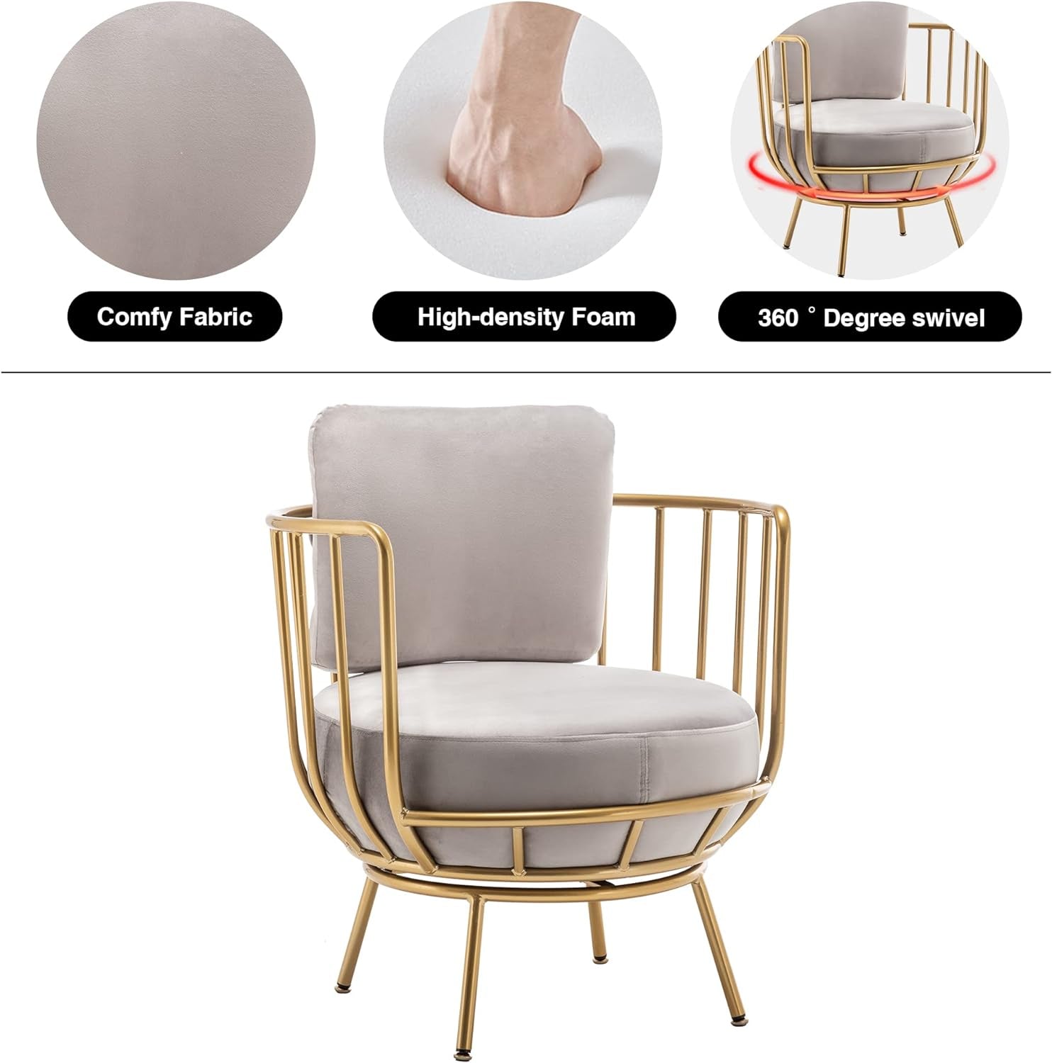 Accent Chair Swivel Barrel Chair round Armchair with Metal Frame Legs for Living Room Bedroom