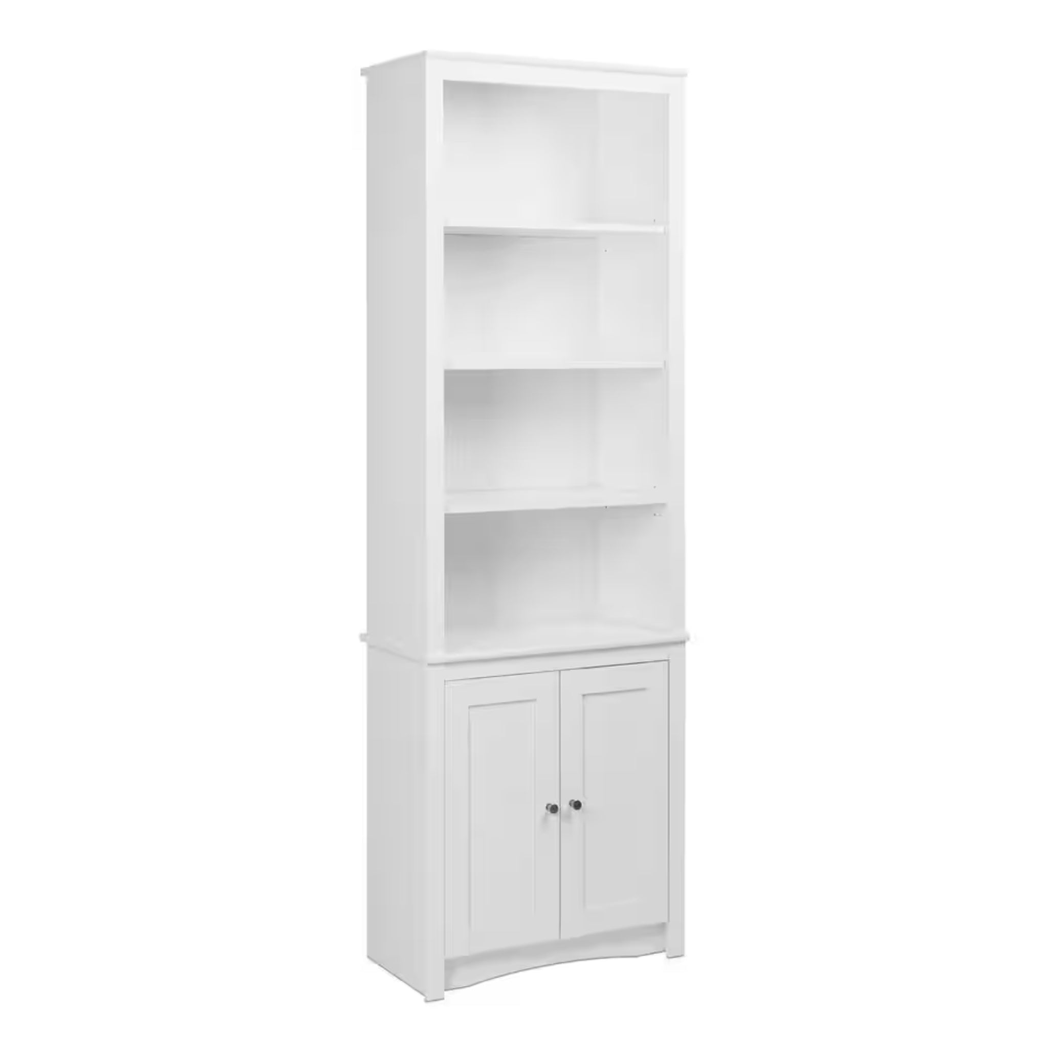 Sonoma 80 In. Tall White Engineered Wood 6-Shelf Bookcase, Standard Book Shelf W/ 2-Shaker Doors and Adjustable Shelves
