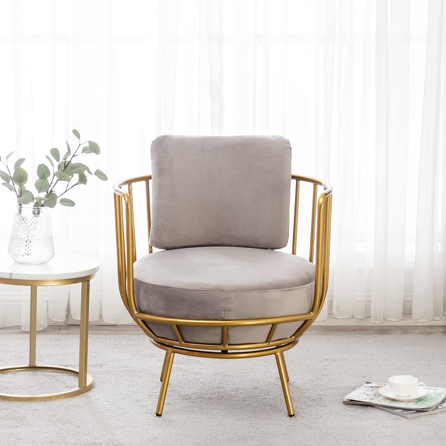 Accent Chair Swivel Barrel Chair round Armchair with Metal Frame Legs for Living Room Bedroom