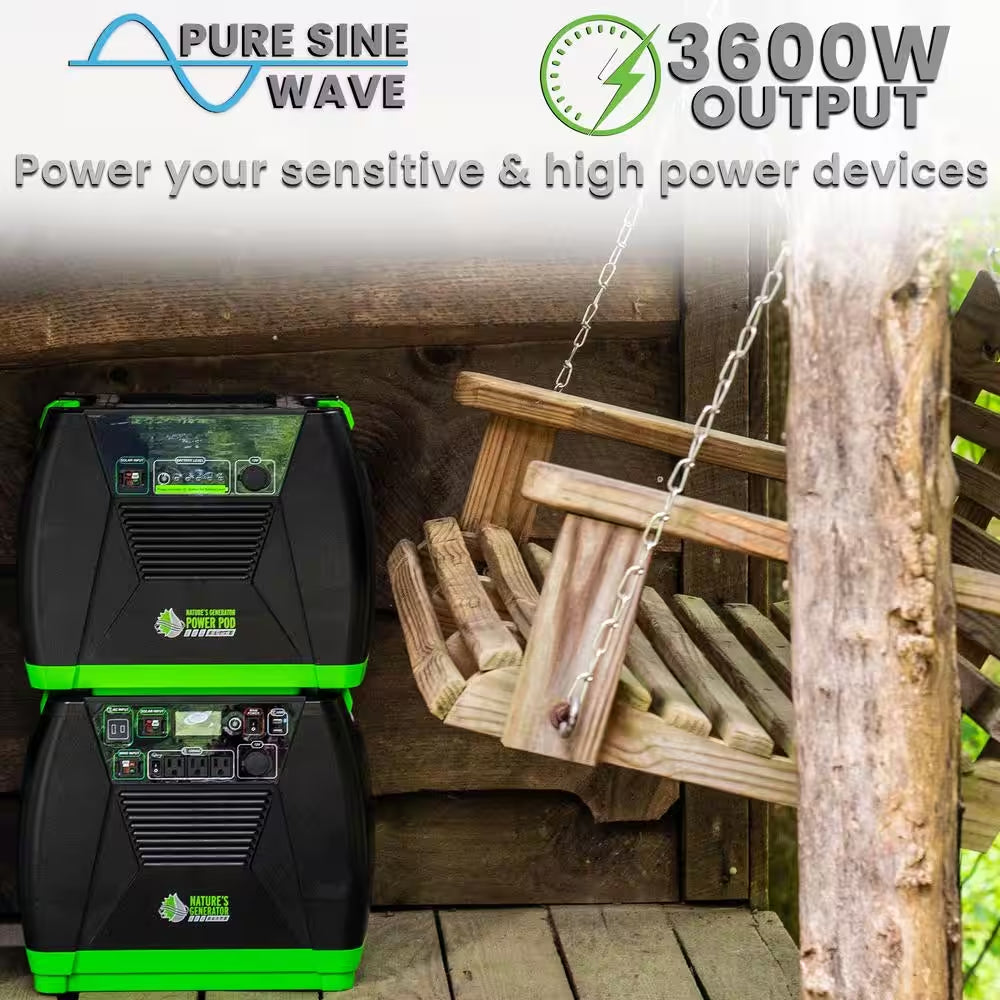ELITE 3600-Watt/5760W Peak Push Button Start Solar Powered Portable Generator W/ 4 Solar Panels, Power Pod, Wind Turbine