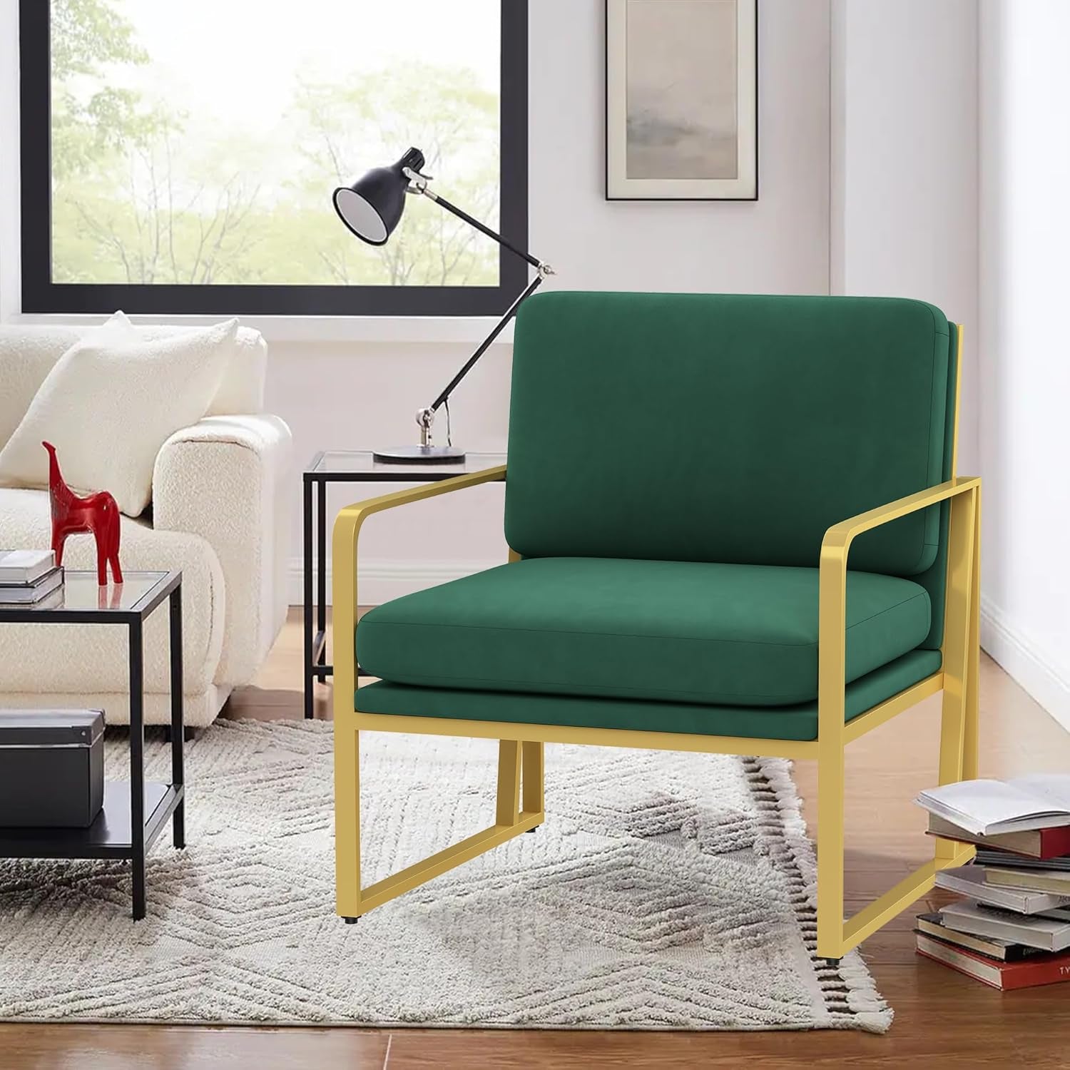 Modern Accent Chair Living Room Chair Armchair Upholstered Chairs Leisure Chairs with Metal Frame Legs for Home, Bedroom, Reading, Green