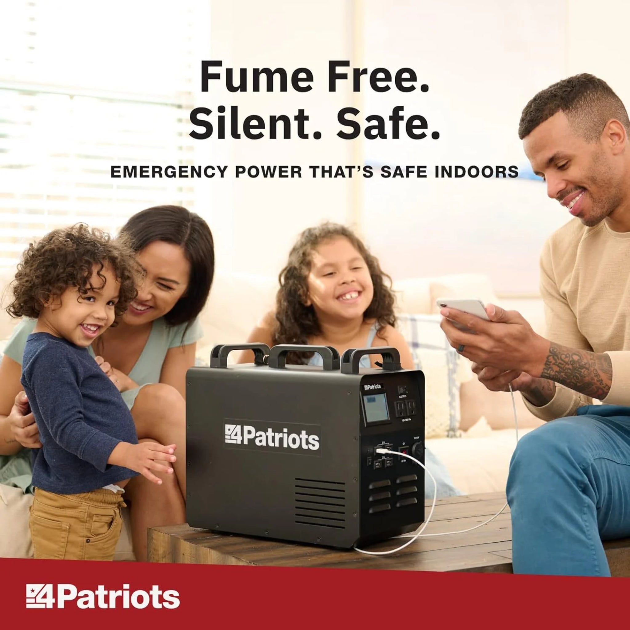 Patriot Power Generator - Fume-Free, Silent & Safe Lithium-Iron-Phosphate Battery - 100-Watt Solar Panel Included- Reliable Power Source during an Outage - Quiet and Portable - 2,500 + Lifecycles