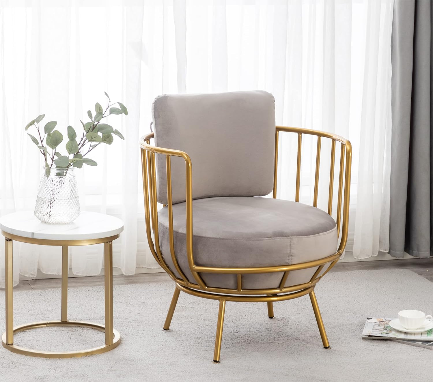 Accent Chair Swivel Barrel Chair round Armchair with Metal Frame Legs for Living Room Bedroom